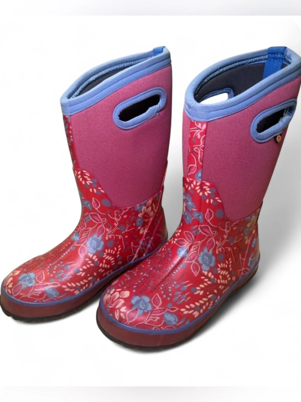 Bogs Classic Prairie Floral Waterproof Rain Boots Raspberry Pink Blue US 2 EU 33